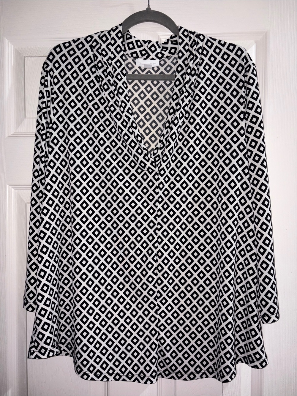 Charter Club Black & White Geometric V-Neck Blouse